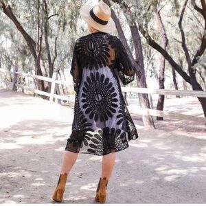 Elegant Black Lace Swim Coverup with Sheer Design